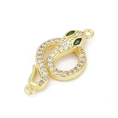 Brass Clear & Green Cubic Zirconia Snake Connector Charms KK-D317-150G-1