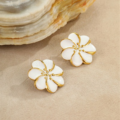 304 Stainless Steel Flower Stud Earrings LS-EJEW-A147-01G-1