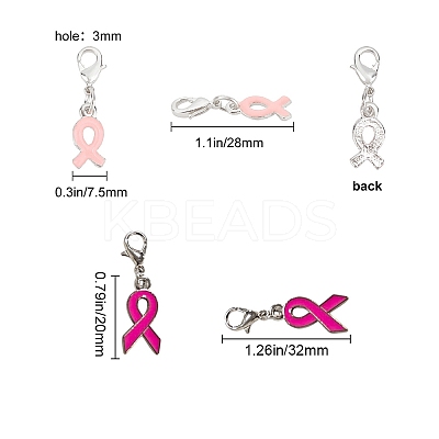 October Breast Cancer Pink Awareness Ribbon Alloy Enamel Pendants ENAM-SC0001-69-1