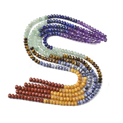 7 Styles Natural Amethyst & Sodalite & Red Jasper & Tiger Eye & Lapis Lazuli & Green Aventurine & Topaz Jade Chakra Beads Strands G-A280-B02-01-1