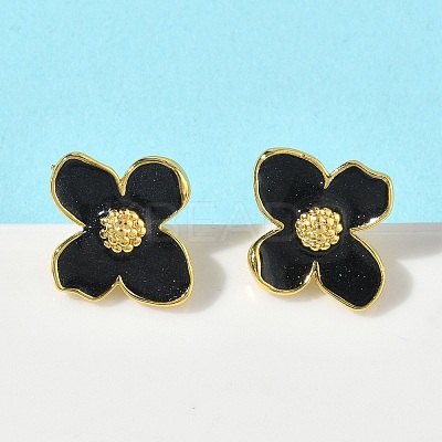 Flower Brass Enamel Stud Earrings EJEW-P341-03G-1