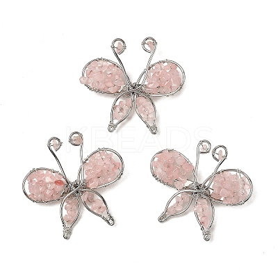 Butterfly Natural Rose Quartz Brooch G-A278-02P-08-1