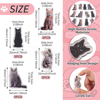 12Pcs 4 Styles Printed Acrylic Pendants OACR-TA0004-14A-1