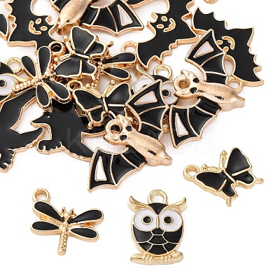 24Pcs 6 Styles Light Gold Alloy Enamel Pendants ENAM-FP0002-40-1