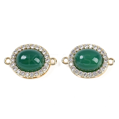 Natural Green Onyx Agate(Dyed & Heated) Oval Connector Charms KK-U043-50G-02-1