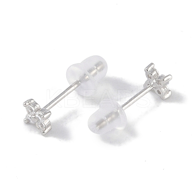Rhodium Plated Clover 999 Fine Silver Cubic Zirconia Stud Earrings for Women LS-EJEW-S215-16P-1