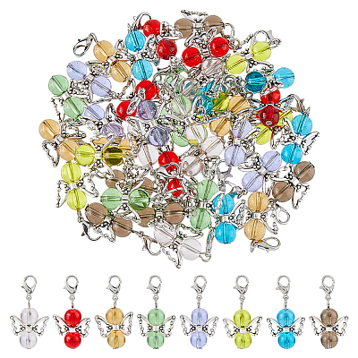 40Pcs 8 Styles Angel Glass & Alloy Pendant Decorations HJEW-FH00076-1
