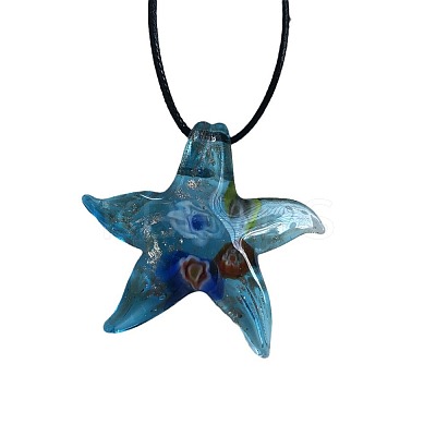 Starfish Millefiori Glass Pendant Waxed Cord Necklaces FS-WG7586D-01-1