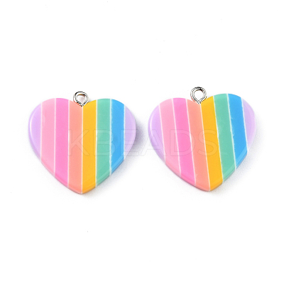 Rainbow Heart Resin Pendants CRES-O003-02-1