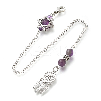 Round Natural Amethyst Dowsing Pendulums G-M447-07P-06-1