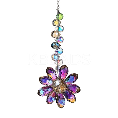 Glass Flower Hanging Suncatchers HJEW-C009-01F-1