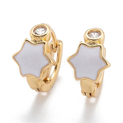 Brass Micro Pave Clear Cubic Zirconia Huggie Hoop Earrings EJEW-P187-B11-1