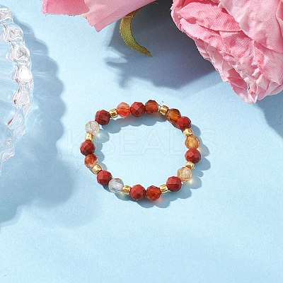 Natural Gemstone Beaded Stretch Rings RJEW-JR00866-1