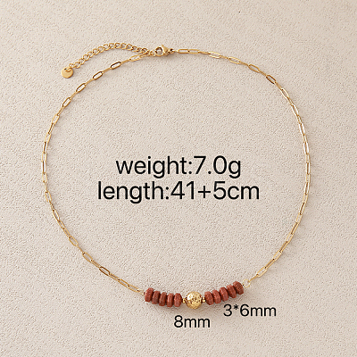 Synthetic Goldstone Hexagon Heishi Beads & 304 Stainless Steel Paperclip Chain Necklaces for Women SG1071-2-1