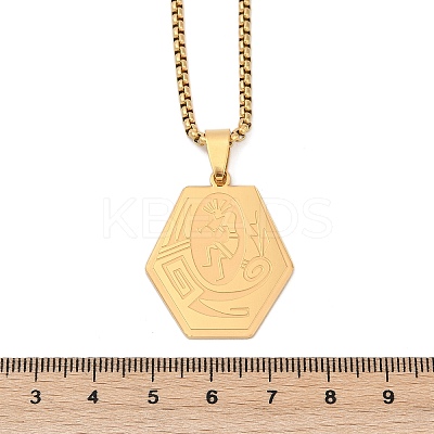 201 Stainless Steel Native American Hexagon Pendant Necklaces LS-NJEW-K283-02G-1