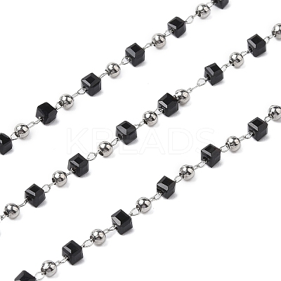 Cube Glass & 201 Stainless Steel Beaded Chains CHS-A015-04P-1