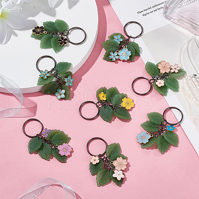 Flower Leaf Alloy Enamel & Glass Pendant Keychain KEYC-AB00014-1