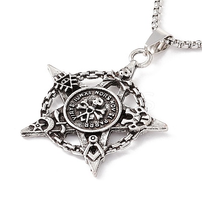 Alloy Star with Skull Pendant Necklace with 201 Stainless Steel Chains for Men Women LS-NJEW-E016-14AS-1