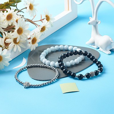 Reiki Crystal Natural Chalcedony Imitation Aquamarine Stretch Bracelets Set for Men Women BJEW-JB06806-01-1