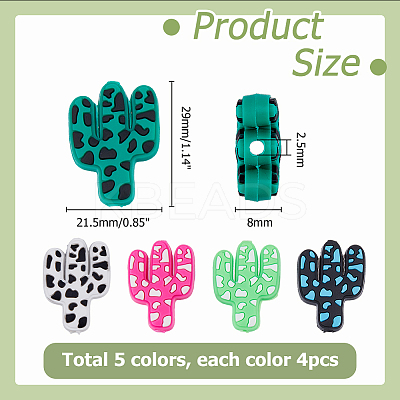 20Pcs 5 Colors Cactus Silicone Focal Beads SIL-HS0001-05-1