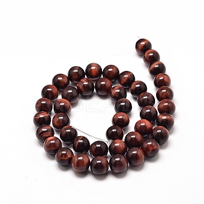 Dyed & Heated Natural Red Tiger Eye Round Bead Strands X-G-P072-52-4mm-1