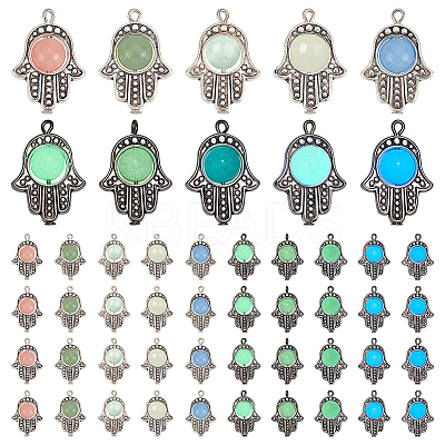 50Pcs 5 Colors Synthetic Luminous Stone Pendants PALLOY-PH0001-97-1