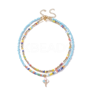 2Pcs 2 Style Glass Seed Pearl Beaded Necklaces Set NJEW-JN03936-1