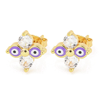 Flower with Evil Eye Real 18K Gold Plated Brass Stud Earrings EJEW-L269-101G-03-1