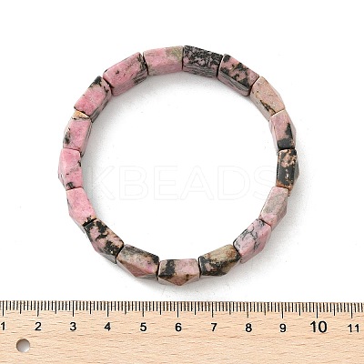 Square Natural Rhodonite Beads Stretch Bracelets for Women Men BJEW-C097-06T-1