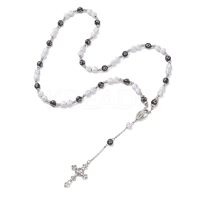 Acrylic & CCB Plastic Beaded Rosary Necklaces with Alloy Cross Pendant NJEW-JN05856-01-1