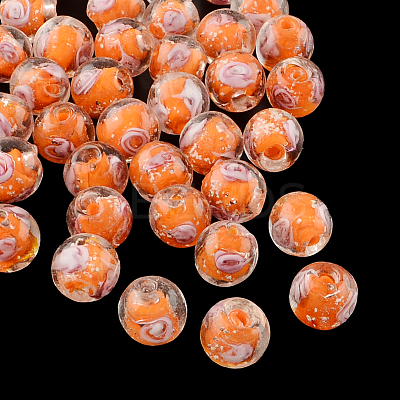 Handmade Luminous Inner Flower Lampwork Beads LAMP-R129-10mm-M-1