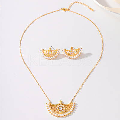 Brass Micro Pave Clear Cubic Zirconia Moon Pendant Necklaces & Stud Earrings Sets for Women WM4804-1