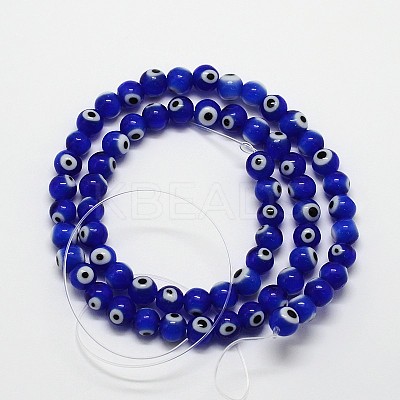 Handmade Evil Eye Lampwork Round Bead Strands LAMP-L055-6mm-06-1