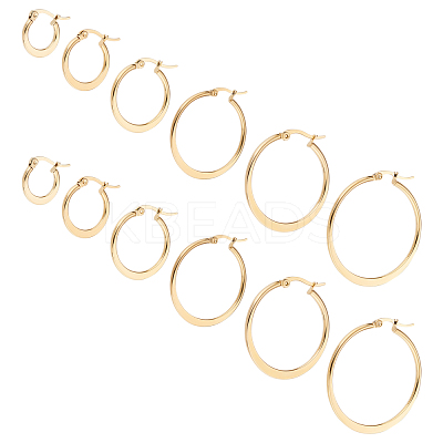 12 Pairs 6 Style 304 Stainless Steel Flat Hoop Earrings EJEW-UN0002-16-1