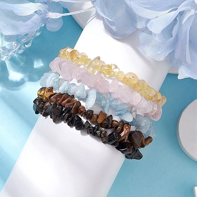 12 Constellation Natural Mixed Gemstone Chip Beaded Stretch Bracelets Sets for Women Men BJEW-JB10264-08-1