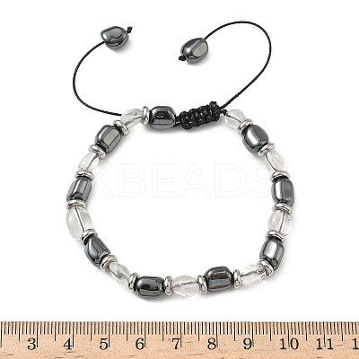 Natural Quartz Crystal & Non-magnetic Synthetic Hematite Beaded Braided Bead Bracelets for Men Women BJEW-Z148-08P-01-1