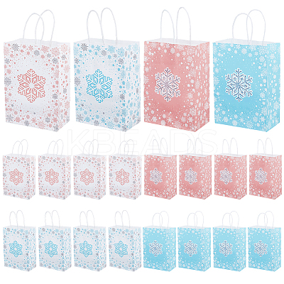 32Pcs 4 Colors Christmas Snowflake Printed Paper Storage Tote Bags ABAG-BC0001-65-1