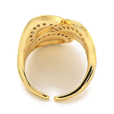 Rack Plating Brass Micro Pave Cubic Zirconia Teardrop Open Cuff Ring for Women RJEW-C082-07G-1