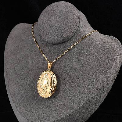304 Stainless Steel Oval Locket Pendant Cable Chain Necklaces for Women NJEW-M050-04D-G-1