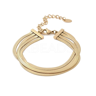 304 Stainless Steel Snake Chain Multi-Strand Bracelets For Women BJEW-Z095-01A-G-1