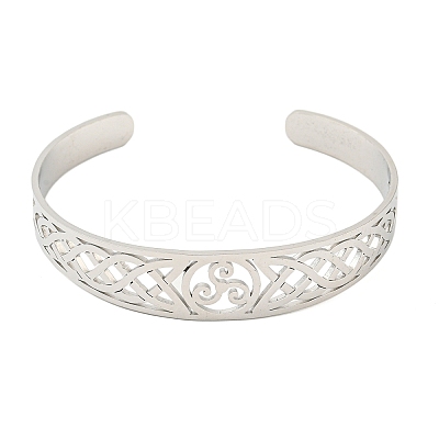 Non-Tarnish 304 Stainless Steel Triquetra/Trinity Knot Hollow Open Cuff Bangles BJEW-S154-02P-1