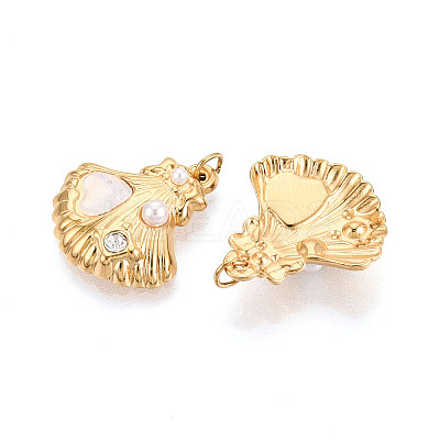 304 Stainless Steel Pave Crystal Rhinestone and ABS Imitation Pearl Resin Pendants STAS-T069-87A-1