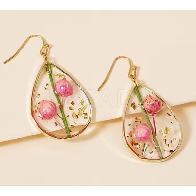 Teardrop Alloy Resin Dangle Earrings FS-WG72C44-04-1