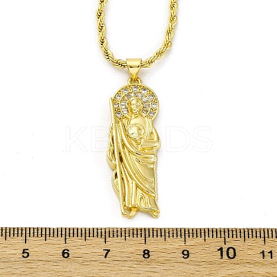 Brass Micro Pave Clear Cubic Zirconia Saint Jude Pendant Necklaces NJEW-C071-01C-G-1