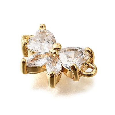 Brass Clear Cubic Zirconia Connector Charms KK-U065-04C-G-1