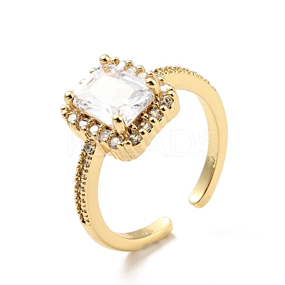 Clear Cubic Zirconia Rectangle Open Cuff Ring RJEW-G251-11G-1