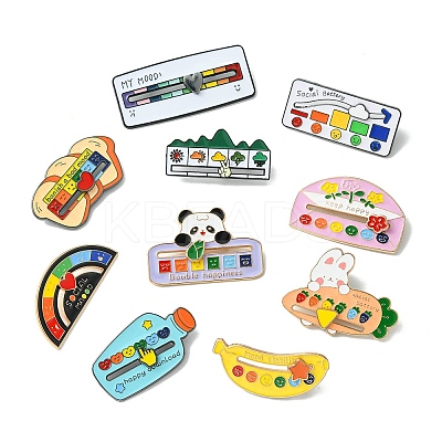 10Pcs 10 Styles Mood Social Battery Sliding Enamel Pins JEWB-CJ0001-52-1