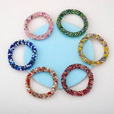 6Pcs 6 Colors Glass Beaded Crochet Stretch Bracelets Set BJEW-SZ0002-47-1