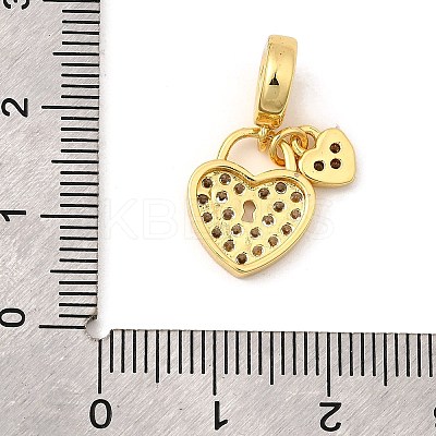 Brass Micro Pave Clear Cubic Zirconia Heart Lock European Dangle Charms KK-I359-08G-1