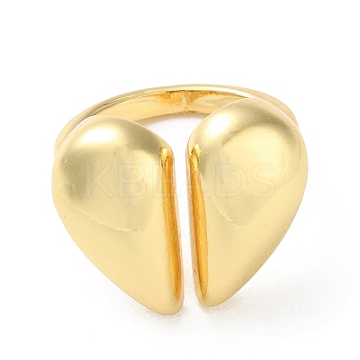 Rack Plating Heart Brass Open Cuff Ring for Women RJEW-A037-01G-1